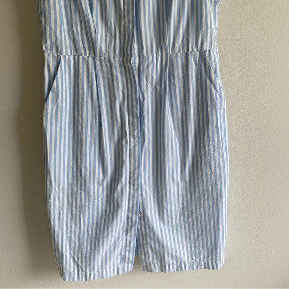 H&M 100% Cotton Striped Blue White Collared  Preppy Open Back Mini Dress Size 6 - Picture 4 of 16